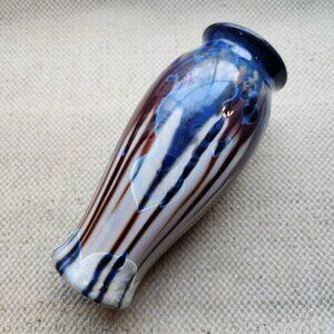 Bill Campbell Flambeau Crystalline Glaze Vase Cobalt Brown Drip Art Pottery Sign